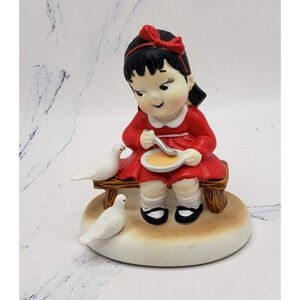 Campbells Soup Kids Figurine Little Girl in Red Dress with Two Turtle Doves